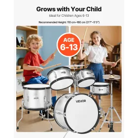 VEVOR Kids Drum Set, 5-Piece 16 in / 406.4 mm Junior Drum Sets, Beginner Drums Set with Adjustable Throne and Two Pairs of Drums