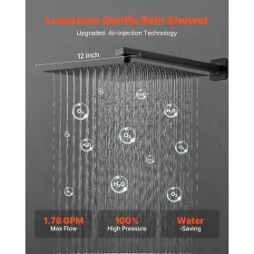 Shower Faucet Set, Rainfall Bathroom Shower System with 12-Inch (30.5cm) Square Rain Shower Head and Handheld Spray, Wall Mounte