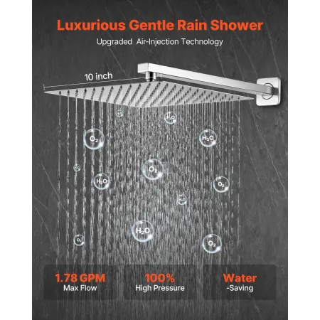 VEVOR Shower Faucet Set, Rainfall Bathroom Shower System with 10-Inch (25.4cm) Square Rain Shower Head and Handheld Spray, Wall 