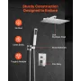 VEVOR Shower Faucet Set, Rainfall Bathroom Shower System with 10-Inch (25.4cm) Square Rain Shower Head and Handheld Spray, Wall 