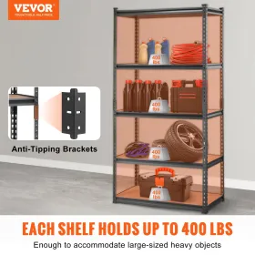 Storage Shelving Unit, 5-Tier Adjustable, 2000 lbs Capacity, Heavy Duty Garage Shelves Metal Organizer Utility Rack, Black, 36"