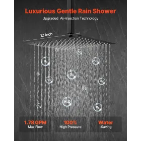 Shower Faucet Set, Rainfall Bathroom Shower System with 12-Inch (30.5cm) Square Rain Shower Head and Handheld Spray, Ceiling Mou