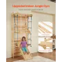 Swedish Ladder Wall Gym, 8-in-1 15 Levels Solid Wood Indoor Jungle Gym, 220LBS Wall Stall Bars Climbing Playset with Wall Ladder