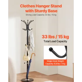 VEVOR Freestanding Coat Rack, Metal Coats Rack Stand with Umbrella Holder, Stable Marble Base & 14 Hooks, Hall Coat Tree for Ent