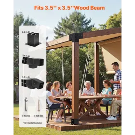 VEVOR Pergola Kit, 4x4 Inch 3-Way Slanted Bracket for 92 x 92 mm Wood Beams in Actual Size, Carbon Steel Pergola Bracket with Sc