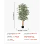 VEVOR 180cm Artificial Ficus Tree with Black Pot, Tall Faux Ficus Plant with Natural Wood Trunk and Realistic Green Leaves, Indo
