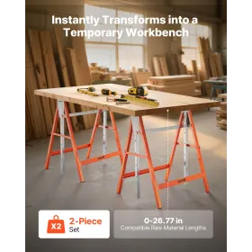 VEVOR Saw Horses, 2 Pack Folding Work Horses, 199.6 kg Load Capacity Sawhorse with Heavy Duty Legs, Adjustable Height Saw Horse 