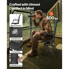 VEVOR Hunting Chair, 360° Silent Swivel, Foldable Lightweight Portable Blind Chair, Heavy-Duty Steel Frame Ground Stool Seat, wi