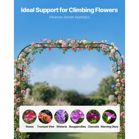 VEVOR Garden Arbor, 2.4 (H) x 2.5 (W) x 0.4 (D) m Metal Archway, Sturdy Outdoor Trellis Arch with Stakes, Easy to Assemble, Perg