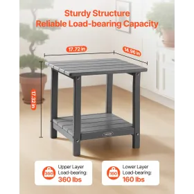 Outdoor Side Table, 450W x 380D x 440H mm, Double Layer HDPE Outside End Table for Easy Maintenance, Withstand Harsh Weather, Fi