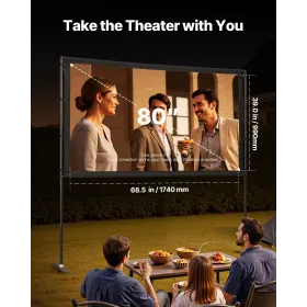 VEVOR projektorskærm med stativ, 80 tommer 160° vidvinkel indendørs udendørs projektionsskærm, 16:9 4K HD Rynkefri Portable Dua