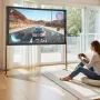 Projector Screen with Stand, 80 Inch 160° Wide Angle Indoor Outdoor Projection Screen, 16:9 4K HD Wrinkleless Portable Dual-Stan