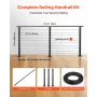 198 cm Complete Cable Railing Kit with Post, 89 cm Tall Matte Black Stainless Steel Handrail Cuttable for Outdoor/Indoor Steps, 