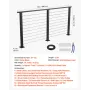 198 cm Complete Cable Railing Kit with Post, 89 cm Tall Matte Black Stainless Steel Handrail Cuttable for Outdoor/Indoor Steps, 