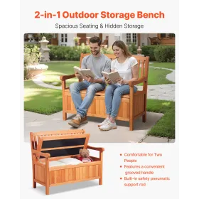 VEVOR Outdoor Storage Bench, 2-Person Wooden Storage Bench, 125L Deck Box with Side Handle, Supports up to 320 kg, Weatherproof 