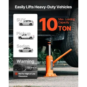 VEVOR Hydraulic Bottle Jack, 10 Ton Load Capacity, 235-470 mm Lifting Range, Heavy Duty Hydraulic Welded Bottle Jack for Car, SU