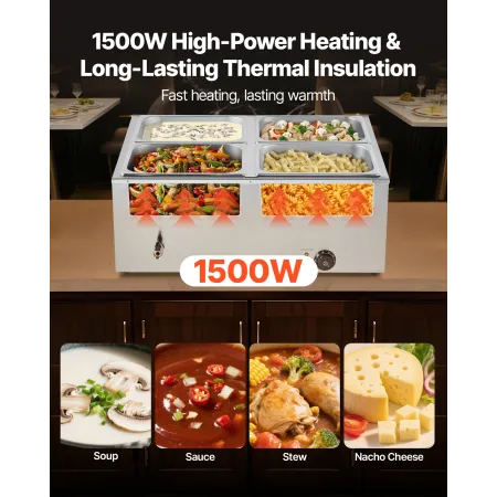 kommerciel madvarmer, 1500 W elektrisk dampvarmer i rustfrit