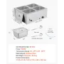 Commercial Food Warmer, 1500W Electric Stainless Steel Steam Food Warmer with Lid, 4-Pan Fast Heating Countertop Buffet Bain Mar