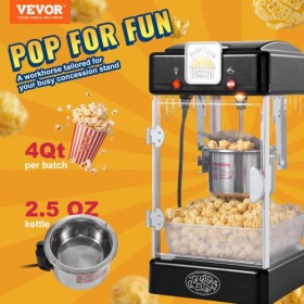 Popcorn Popper Machine Tabletop Popcorn Maker 300W 2.5 Oz Black