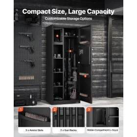 4 Gun Safe, Long Gun Cabinet for Rifles and Pistols, Quick Access Rifle Safe with 3 Ammo Slots and 2 Adjustable Racks, Large Dig