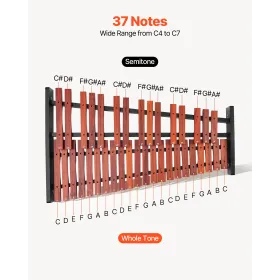 VEVOR Glockenspiel Xylophone, 37 Notes, Wooden Professional Xylophone Percussion Instrument, with Height Adjustable Stand, 4 Mal