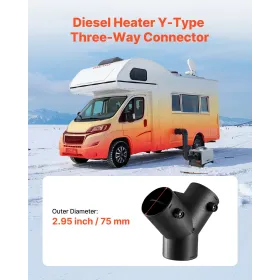 VEVOR Diesel Heater Connector, 75mm Diesel Heater Duct Connector Accessories, 3-Way Y Branch Diesels Heaters Air Vent Duct with 