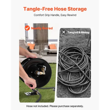 VEVOR Pressure Washer Hose Reel, 15.2 m x 9.5 mm Heavy-Duty Steel Bracket-Mounted Pressure Hose Reel, Wall/Floor/Truck Mount, 40