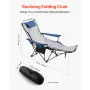 VEVOR Reclining Camping Chair, 4 Adjustable Positions, Portable Folding Lounger for Adults, Mesh Beach Chair with Footrest & Plu