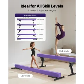 VEVOR Adjustable Balane Beam for Kids, 8FT Gymnastics Beam, High and Low Floor Beams of 5 Adjustable Heights for All Gymnastic L
