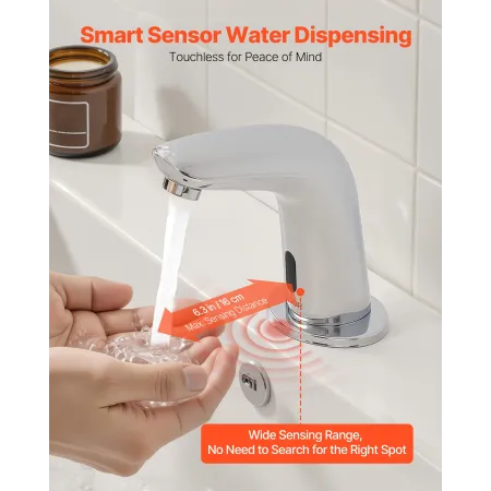 VEVOR Touchless Bathroom Sink Faucet, Automatic Motion Sensor Restroom Toilet Faucet Cold Water with Hole Cover Plate, Battery O