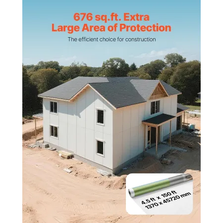 House Wrap, 1370 x 45720 mm, 0.13 mm Thick Vapor Barrier, Heavy Duty Plastic Sheeting for Tear-resistant, Drop Cloth Vapor Barri