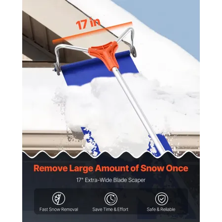 Snow Roof Rake, 27cm Aluminum Blade, 1.25-5.24 m Adjustable Roof Snow Scraper with Wheels & Slide, Lightweight Snows Removal Too
