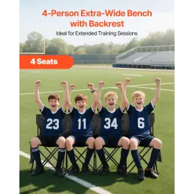 VEVOR Portable Folding Bench, 4 Seat Foldable Soccer Bench with Side Pockets and Carrying Bag, Lightweight Sideline Seating with