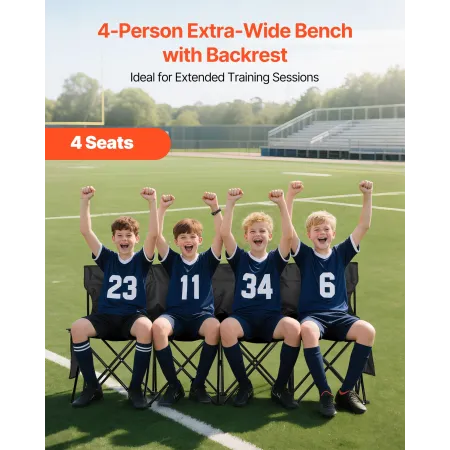 VEVOR Portable Folding Bench, 4 Seat Foldable Soccer Bench with Side Pockets and Carrying Bag, Lightweight Sideline Seating with