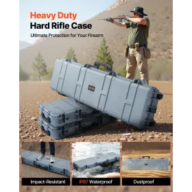 VEVOR Hard Rifle Case, Lockable Rifle Case with Pre-cut Foams, 1270 mm Movable Gun Storage with Wheels, IP67 Waterproof & Dustpr