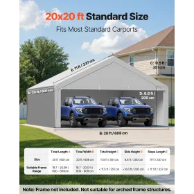 VEVOR Carport Replacement Canopy, 6 x 6 m Potable Garage Tent Top Tarp with Sidewalls, UV-Resistant & Waterproof, Heavy Duty Car