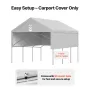 VEVOR Carport Replacement Canopy, 6 x 6 m Potable Garage Tent Top Tarp with Sidewalls, UV-Resistant & Waterproof, Heavy Duty Car