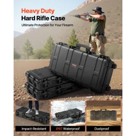 Hard Rifle Case, Lockable Rifle Case with 4 Layers Pre-cut Foams, 914 mm Gun Storage with Wheels, IP67 Waterproof & Dustproof Pi