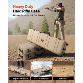 Hard Rifle Case, Lockable Rifle Case with Pre-cut Foams, 1270 mm Movable Gun Storage with Wheels, IP67 Waterproof & Dustproof Pi