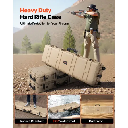 VEVOR Hard Rifle Case, Lockable Rifle Case with Pre-cut Foams, 1270 mm Movable Gun Storage with Wheels, IP67 Waterproof & Dustpr
