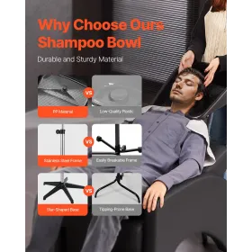 Portable Shampoo Bowl, Shampoo Sink with Adjustable Height & Angle, Salon Hair Wash Sink with Drain Hose and Star-Shaped Support
