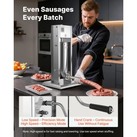 VEVOR Manual Sausage Stuffer, 11 LBS / 5 L Vertical Meat Stuffer, Dual-Speed Sausage Casing Meat Filling Machine, Stainless Stee