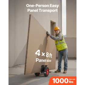 Panel Dolly, 453,6 kg Bæreevne, Gipsplader med 25 cm gummihjul