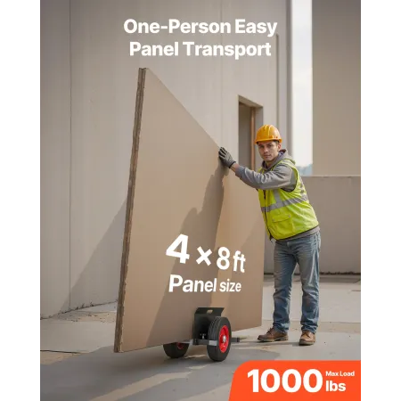 VEVOR Panel Dolly, 453.6 kg Load Capacity, Drywall Mover with 25 cm Rubber Wheels Fits Different Terrain, Adjustable Clamp Panel