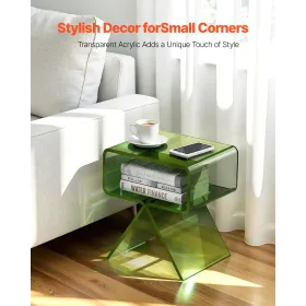Acrylic Nightstand Side Table, Modern Clear Bedside Table with Storage Shelf, Transparent Small End Desk for Living Room, Bedroo