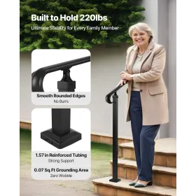 VEVOR Handrails for Outdoor Steps, 2-3 Step Adjustable Height, Carbon Steel Transitional Handrail with Installation Kit, Exterio