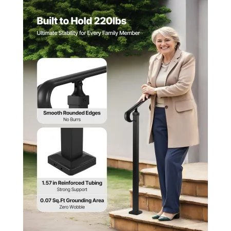 Handrails for Outdoor Steps, 2-3 Step Adjustable Height, Carbon Steel Transitional Handrail with Installation Kit, Exterior Hand