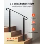 Handrails for Outdoor Steps, 2-3 Step Adjustable Height, Carbon Steel Transitional Handrail with Installation Kit, Exterior Hand