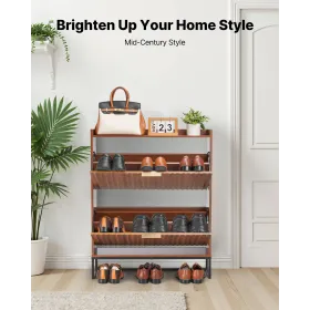 VEVOR Shoe Cabinet with 2 Flip Drawers, Mid-Century Shoes Storage Cabinet with Anti-Tipping Device, Freestanding Fluted Shoe Org