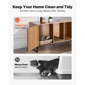 VEVOR Cat Litter Box Enclosure Furniture, 120 cm Hidden Litter Box Cabinet with Scratch Pad & Storage, Waterproof Cat Washroom E